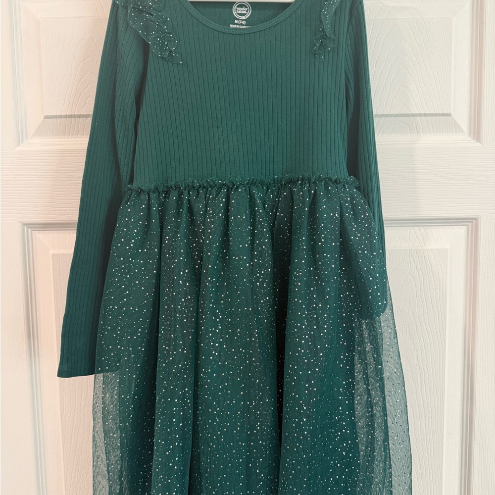 Wonder Nation Dark Green Ribbed Long Sleeve Tutu Dress